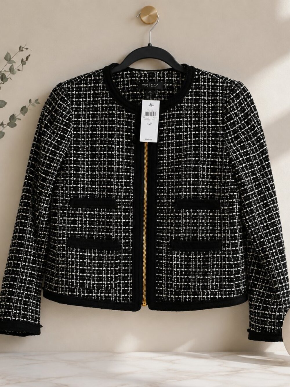 Ann Taylor Petite Black & White Tweed Zip Jacket – Size 6P – New with Tags